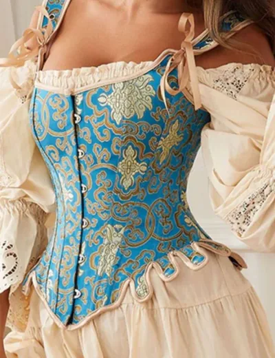 Corset lingerie — blue brocade waist-cinching boned women