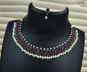 German Silver Necklace with AD Stone