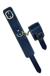 Fanny Bomb: Sensual Surrender Ankle Cuff - Lizard Print Genuine Leather - Blue