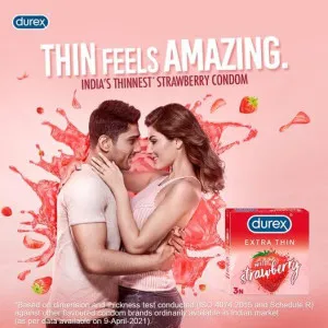 Durex Extra Thin Wild Strawberry Flavoured Condoms For Men - 3s