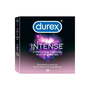 Durex Intense Condoms for her extra pleasure - 3 Count |Extra Dotted and Ribbed for added stimulation | Performa Lubricant for enhanced sensitivity |Suitable for use with lubes & toys