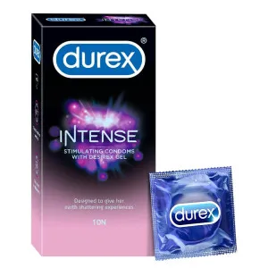 Durex Intense Condoms for her extra pleasure - 10 Count |Extra Dotted and Ribbed for added stimulation | Performa Lubricant for enhanced sensitivity |Suitable for use with lubes & toys