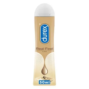 Durex Real Feel Long-Lasting Lubricant - 50ml | Silicone Lube lasts 3X Longer vs Water-Based Lube | Non-Sticky, Smooth and Warm