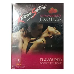 KamaSutra Exotica Strawberry Flavoured and Power Dotted Condoms - 3's Pack