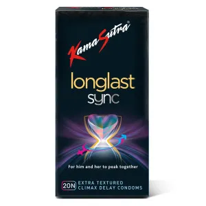 KamaSutra LongLast Sync Condom for Men | Multi Textured | Dotted | Ribbed | Contoured | Combo Pack of 20