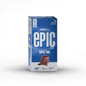 Manforce Epic Desire Super Thin Premium Condoms for Men, Silk Chocolate Flavour, Disposable Pouch (10 Counts)