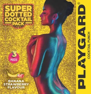 Playgard Super Dotted Banana-Strawberry Cocktail Condoms - 3s Pack