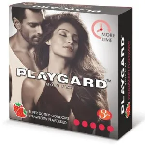 Playgard Strawberry Flavoured - SUPER DOTTED - Climax Delay Condoms -3s Pack