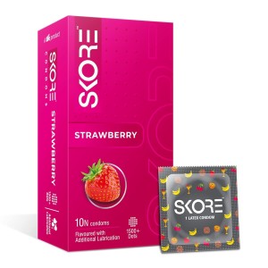 Skore Strawberry Flavored Condoms - 10s Pack