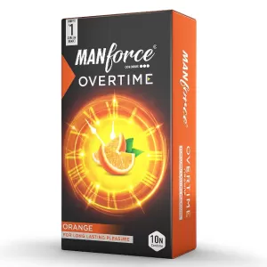 Manforce Overtime Orange 3in1 (Ribbed, Contour, Dotted) Condoms - 10 Pieces